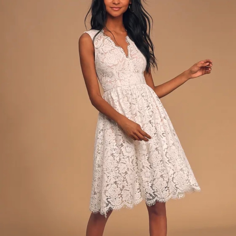 Lulu’s White Lace Midi Skater Dress